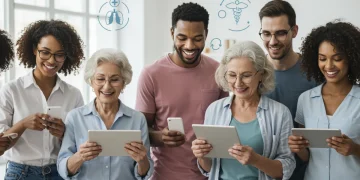 2025 Preventative Screenings: Your Age-Group Checklist Diverse individuals reviewing 2025 preventative health screening checklists on digital devices
