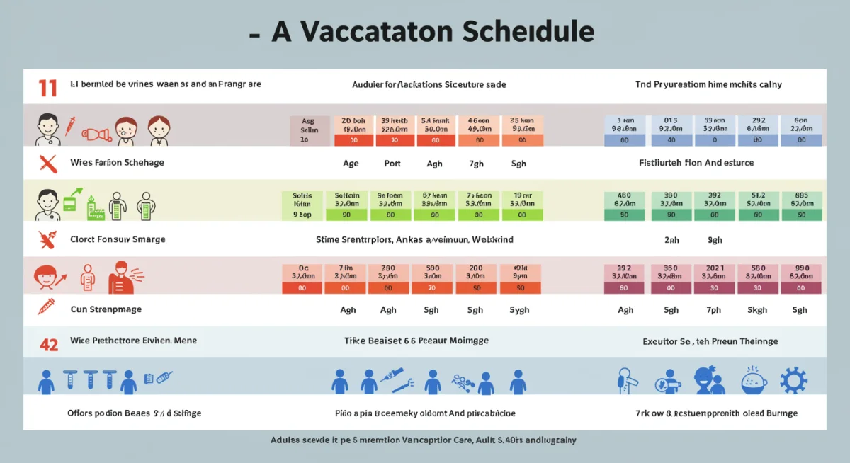 Infographic showing adult vaccination schedule by age and vaccine type
