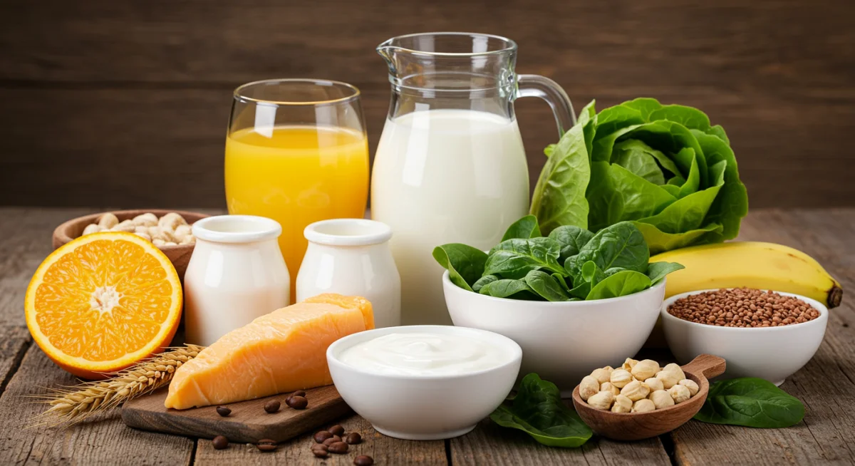 Assortment of calcium-rich foods for bone health