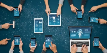 Digital mental health applications on various devices, symbolizing technological advancement in mental health care.