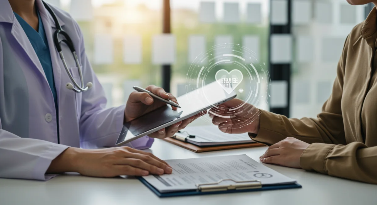 Doctor and patient discussing preventative care plan on a tablet for 2025 health.