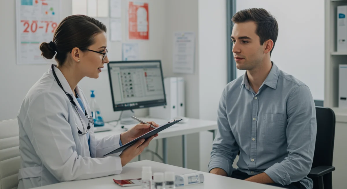 Doctor discussing preventative health with a young adult patient