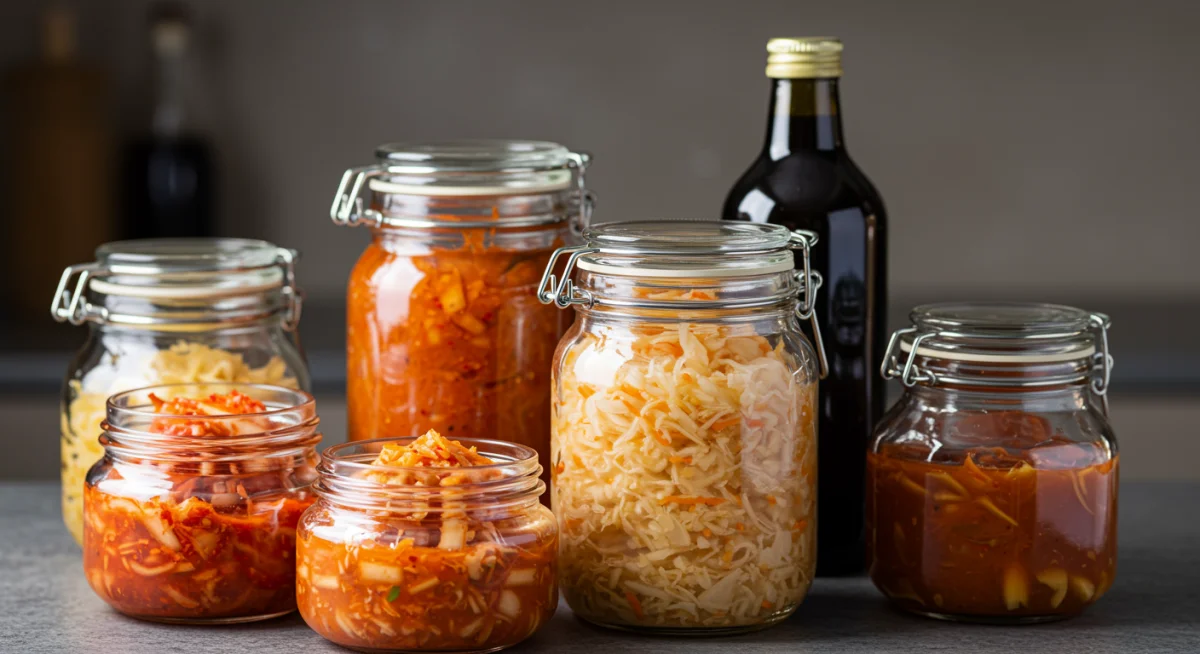 Assortment of fermented foods for gut health