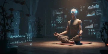 Mental Wellness as Preventative Care: 2025 Approaches to Proactive Stress Management Person meditating with futuristic wellness tech