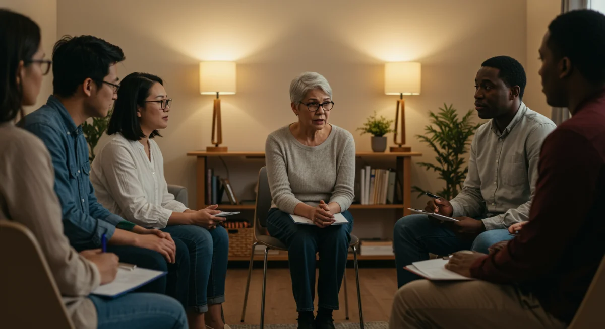 Diverse group participating in a supportive therapy session