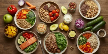 Gut Microbiome Health: 5 Dietary Adjustments for US Wellness Colorful healthy meal promoting gut microbiome health in the US