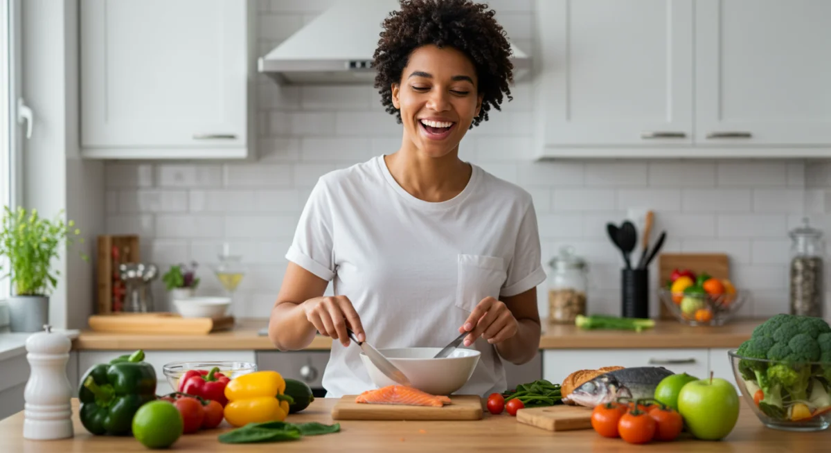 Person preparing healthy meal for improved mental health