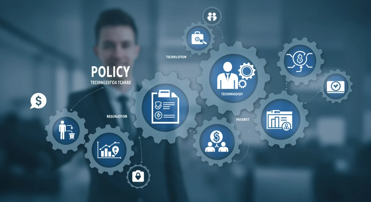 Interconnected gears representing healthcare policy and patient care