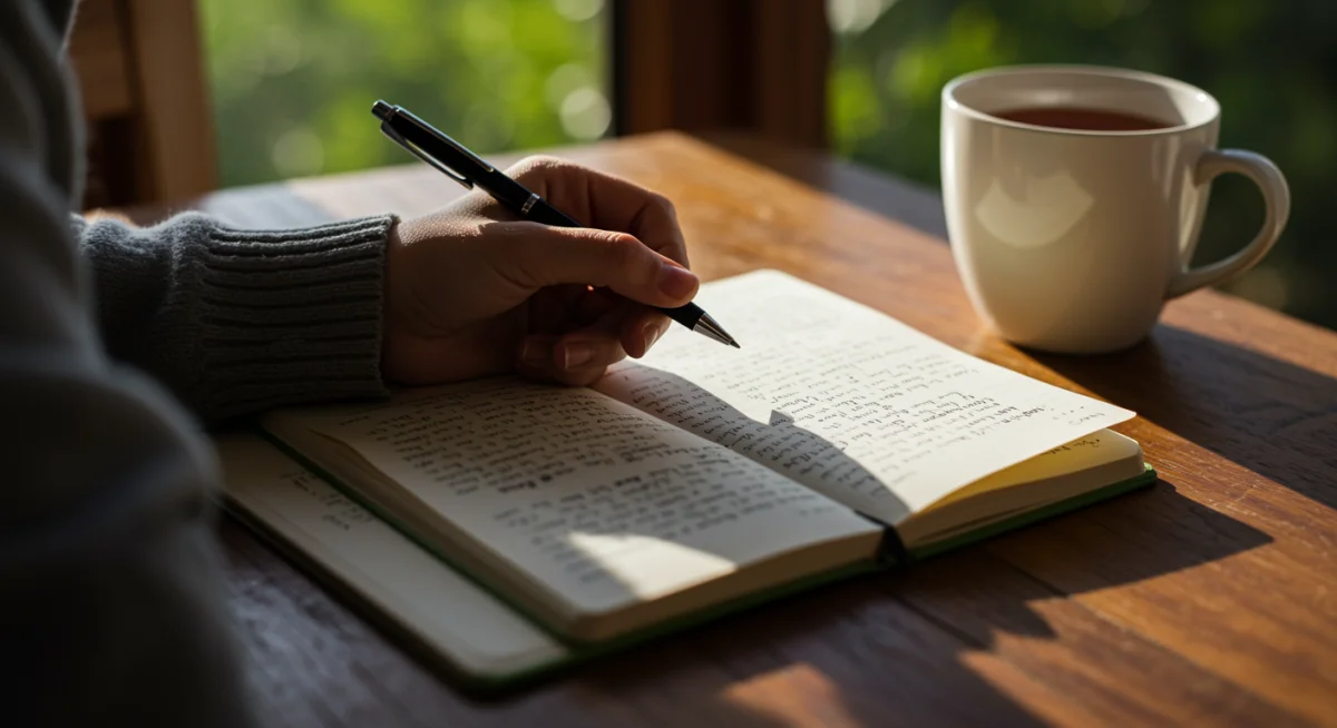 Person journaling and reflecting for mental well-being