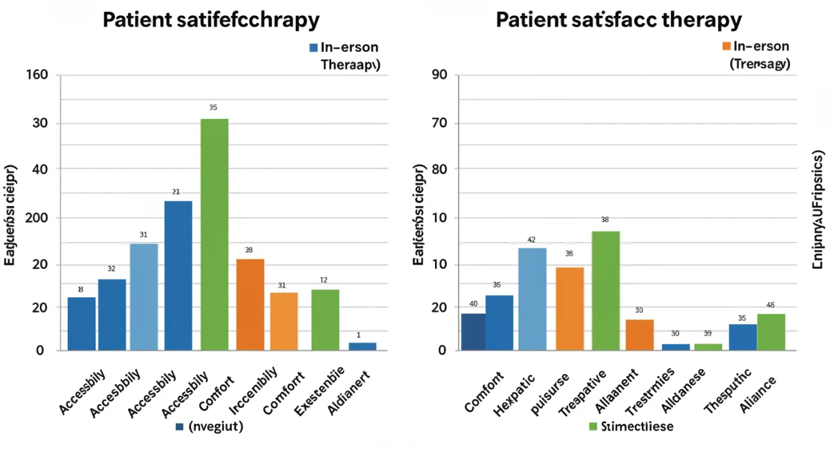 Bar chart comparing patient satisfaction for virtual and in-person therapy