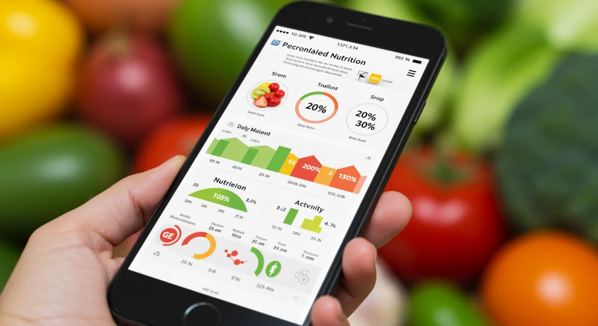 Personalized nutrition app interface on a smartphone with meal plan