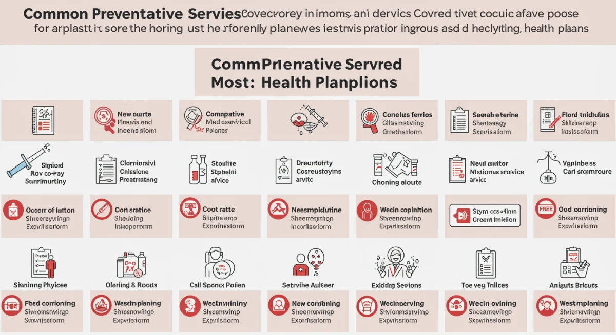 Infographic illustrating common preventative care services covered by US health plans.