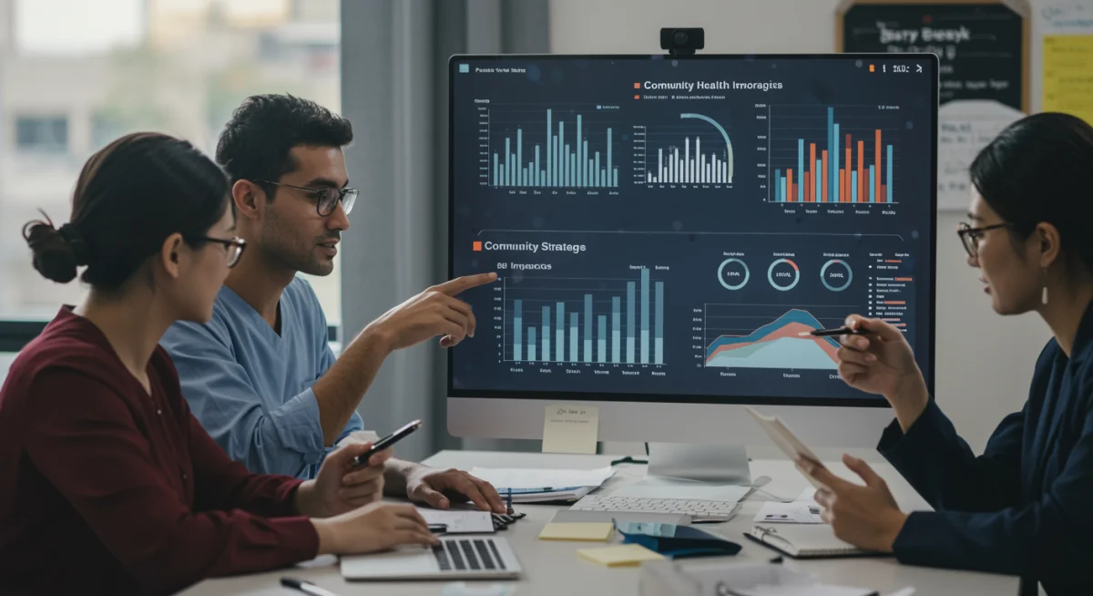 Public health professionals analyzing federal funding impact data