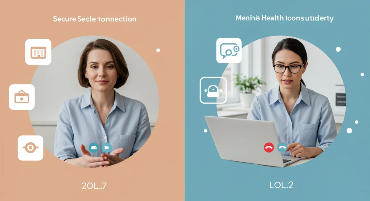 Patient and therapist in a secure telehealth video call.