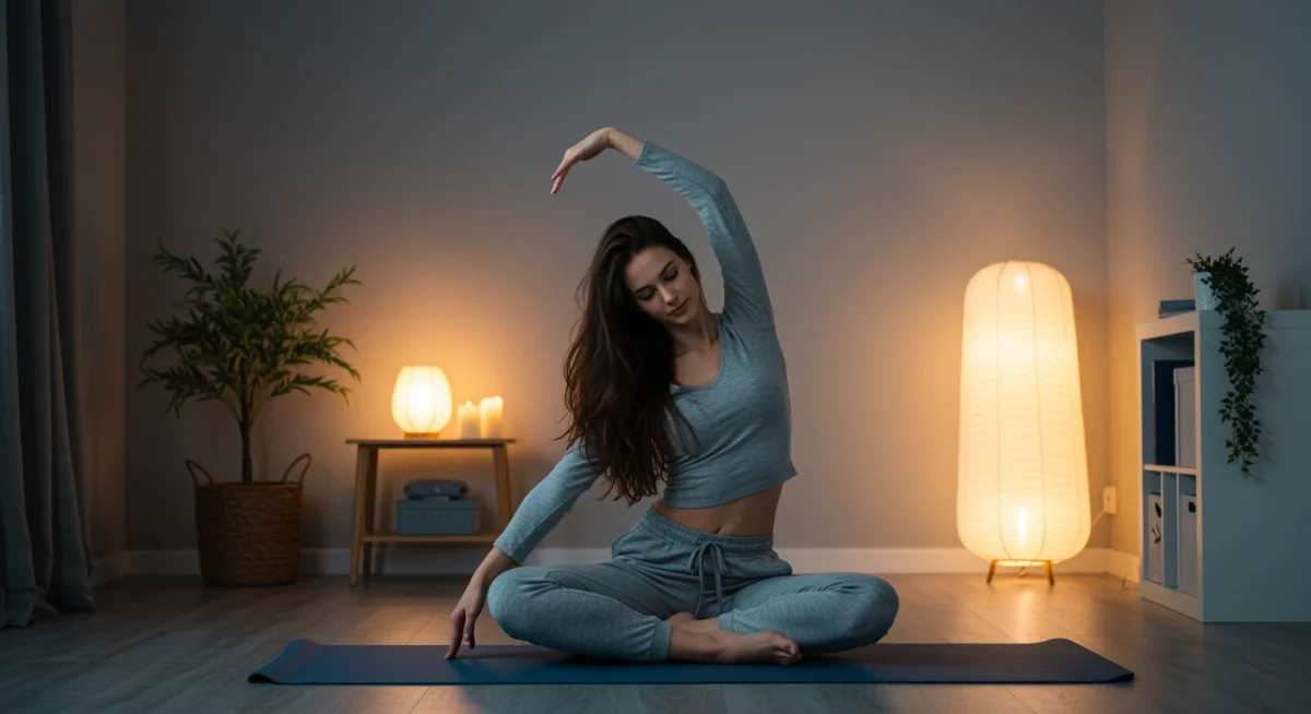 Person stretching before bed for improved sleep and mental health