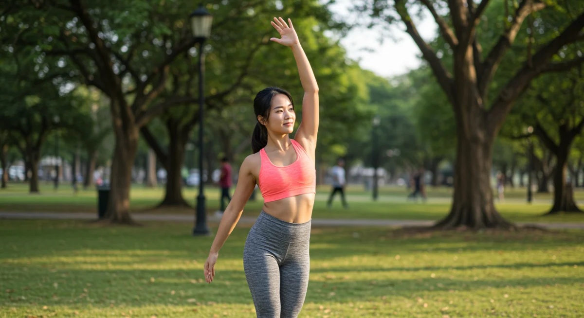 Person stretching in park, promoting physical activity for diabetes prevention