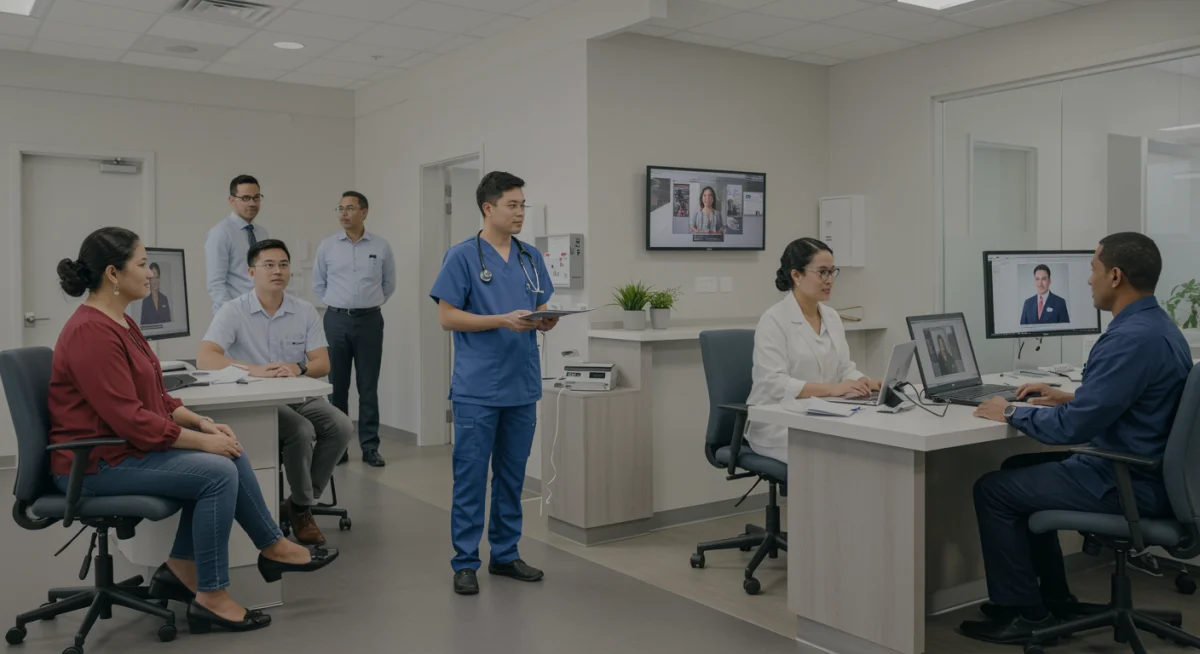 Diverse patients and providers benefiting from integrated telehealth and modern healthcare access