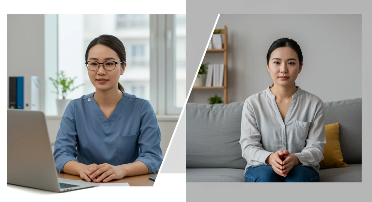 Therapist and patient engaged in a teletherapy session