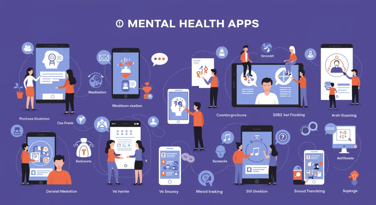 Infographic detailing different types of mental health applications and their uses