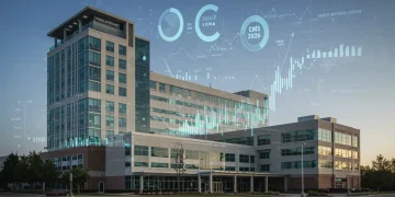 New CMS Reimbursement Models Shaping US Hospitals: 6-Month Outlook Modern US hospital with financial data overlay representing CMS reimbursement changes