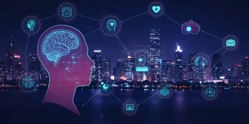 Futuristic digital network of wellness technology supporting mental health in 2026