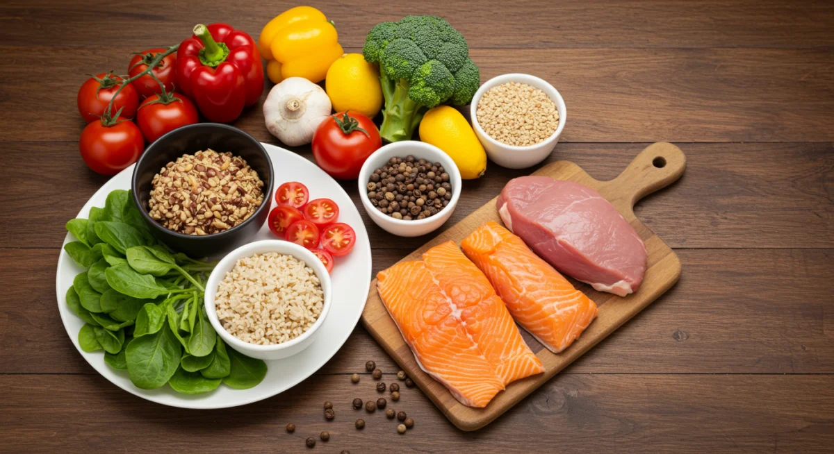 Balanced meal for heart health, emphasizing nutritious diet choices.