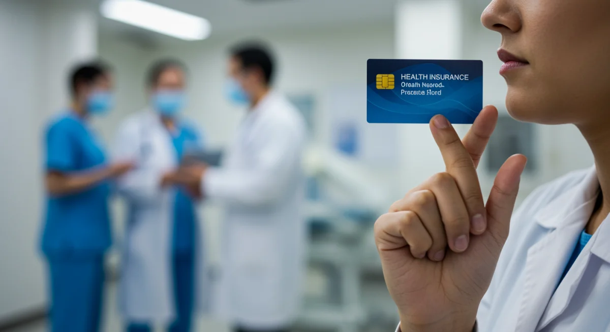 Person examining health insurance card for mental health coverage details