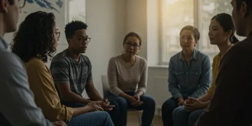 2026 Mental Health Parity Act: New US Insurance Coverage Regulations Diverse individuals participating in a mental health support group discussion in the US