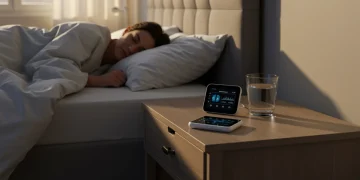 Serene bedroom with advanced sleep tracking device symbolizing optimized rest and recovery