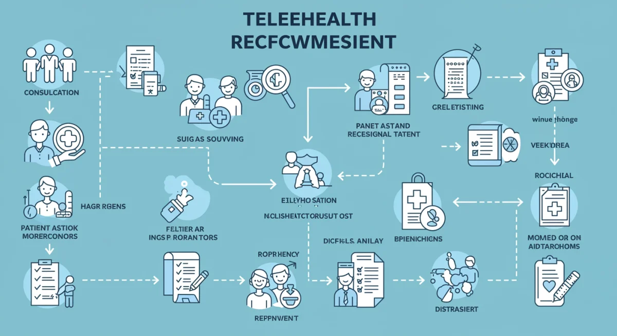 Infographic explaining telehealth reimbursement process and federal guidelines.