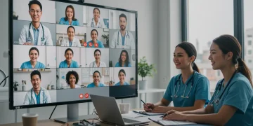 Healthcare professionals collaborating virtually on telehealth policies for 2026