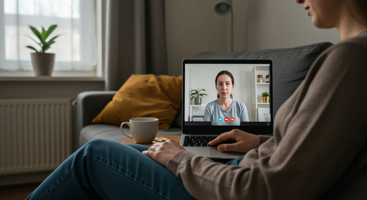 Individual receiving telehealth therapy session at home